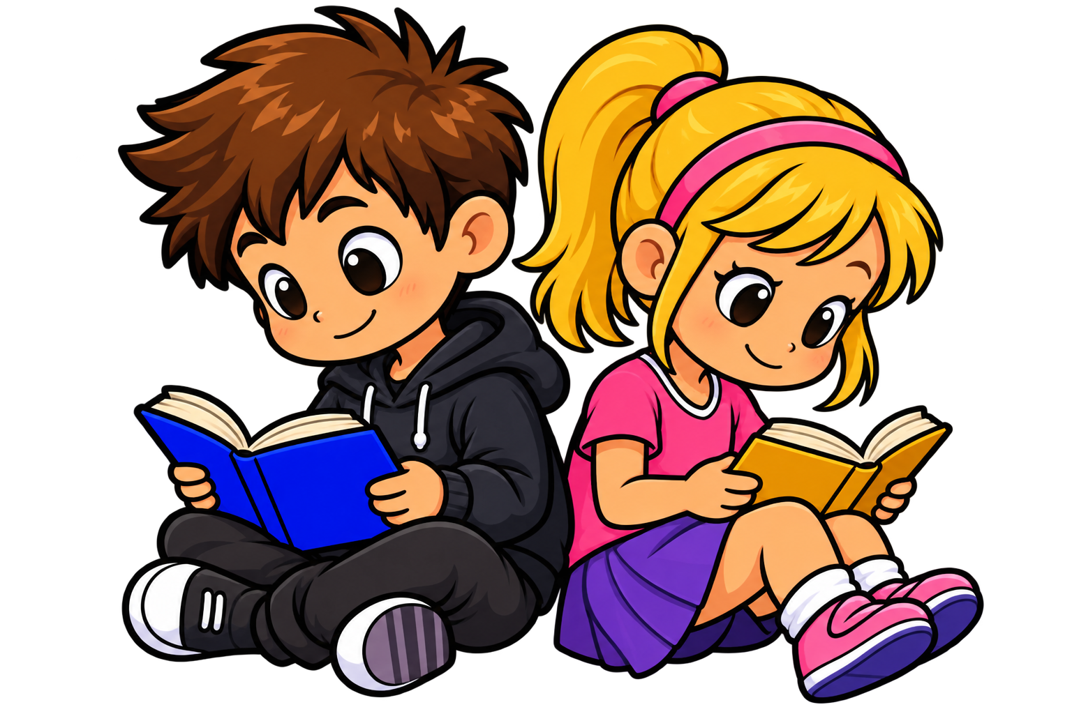 Two kids reading books